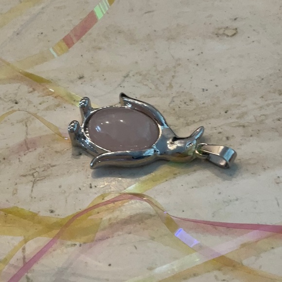 Penguin Charm Pink Quartz Pendant For Necklace Silver Tone - Picture 6 of 8